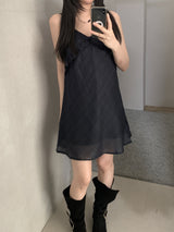 Brinny check chiffon sleeveless dress