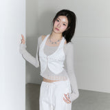 sheer layered unbal sleeve - grey