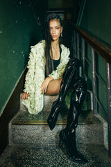 New Thigh High Boots Heel(Glossy Black)