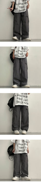 [Long summer pants!] Post nylon string wide cargo pants