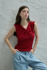 Ribbon sleeveless knit_red