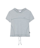 Puff Cover Stitch Crop Hoodie - SKY BLUE MELANGE