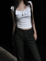 frill basic off-shoulder top (2color)