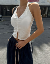 Aine Ribbed Button Holter Sleeveless (+With Cup)