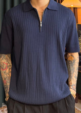 S/S Zip-up ribbed collar short sleeve tee 8COLOR