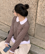 ラウンドカラーストライプフリルTシャツ