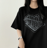 フェイスハートボクシーフィット半袖Tシャツ