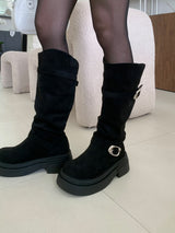 Amber Trail Buckle Belt Suede Long Boots (2 colors)