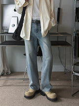 ASCLO Brush Wash Semi Wide Denim Pants (3color)