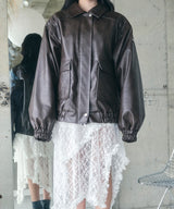 UNISEX フェイクレザーキルティングブルゾン_ブラウン
