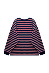 ジェリーストライプオーバーフィットロングスリーブTシャツ/ネイビー