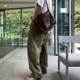 No-Mace Back Banding Two-Tuck Linen Wide Pants