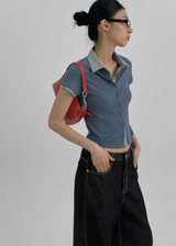 [MADE] Tiniwin Color Combination Short Sleeve Collar Cardigan