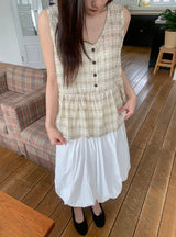 26SS★ [BAONHAUS] Korine Flower Shirring Sleeveless Blouse