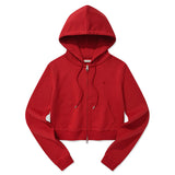 KIRSH PLAIN SLIM FIT CROP HOODIE ZIP UP - RED