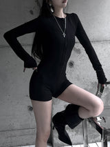 button deep v jumpsuit