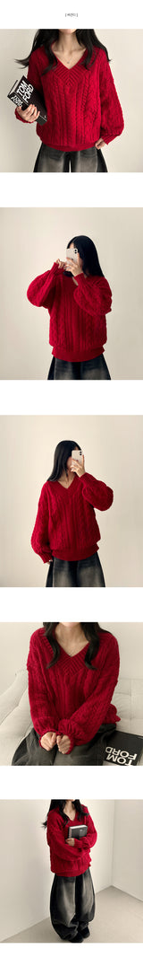 Raon Balloon Twisted V-Knit