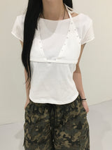 フィックスリベットホルターネックTシャツ (2c)