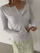 ブリーズ コットンモダール ヘンリーネック Tシャツ(Bio-Washing) -ライトミランジェ