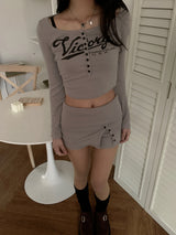 カラーブロックボタンフォルディングスカートパンツ (3 colors)