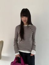 Kanit Diagonal Button Round Long Sleeve Tee