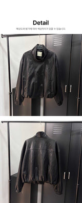Soft high neck leather blouson jacket