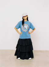 Twister Star Check Tiered Skirt - Navy  