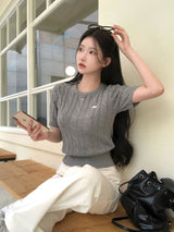 [BELLIDE MADE] ホリンケーブルラウンド半袖ニット