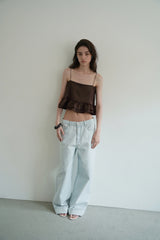 Tie satin blouse_brown
