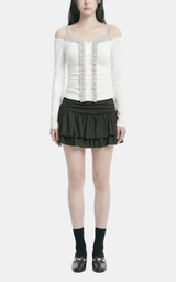 Lauren Check Frill Lace Button T-shirt