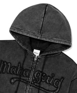 ウォッシュドカットオフアップリケフードジップアップ