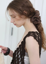 Lace Flower Stripe Scrunchie_Large_Brown