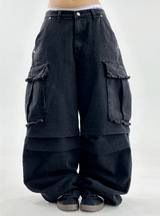 VINTAGE FRAY POINT DENIM💚🖤 - OVERFIT PANTS