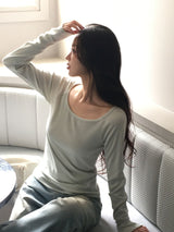 [MADE] Ray, U-neck rib long sleeve T-shirt