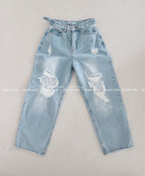 Lace torn jeans. Wide jeans