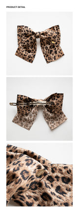 Leopard pattern double ribbon hairpin
