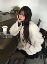 Boker Two Button Fluffy No Collar Fur Jacket