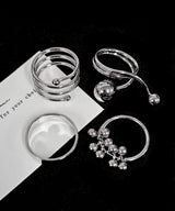 4set Unique Drop Silver Ring Set