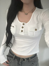 Two-Pocket Slim Button Tee