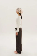 Frill sweat pants - deep brown