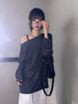 Silishy Sheer Boat Neck Loose Knit Top 4color