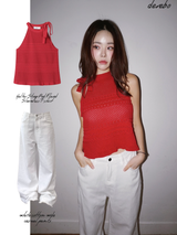 Halter Strap Red Flared Sleeveless T-shirt