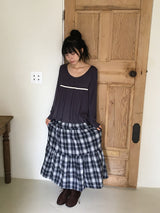 Lumie Check Tiered Banding Long Skirt