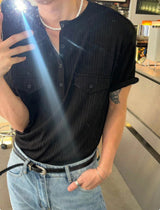 [S/S] Pleats pocket henry neck t-shirts(3color)