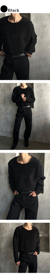 [UNISEX] ベルベットラウンドカッティングニット (4color)