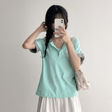 Roll-up button short-sleeve 💙 Tender Bejo Henry neck short-sleeve (6 colors)