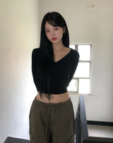 Pint Crop V-Neck Slim Long Sleeve