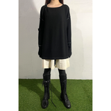 スリップネックオーバーロックトップ : BLACK