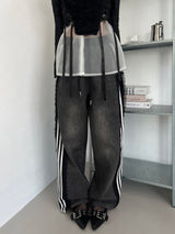 2WAYレースワイドデニムトレーニングバンディングロングパンツ (2 colors)