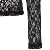 8287 Pierced Sheer Lace Long Sleeve Top (Black)